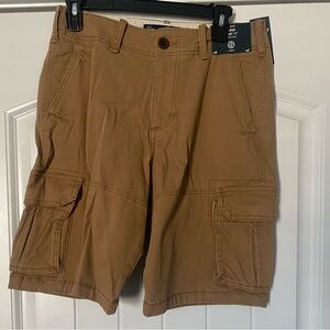 NWT Mens Hollister Cargo Shorts 11” Brown Below Knee Stretch Size 28 Waist